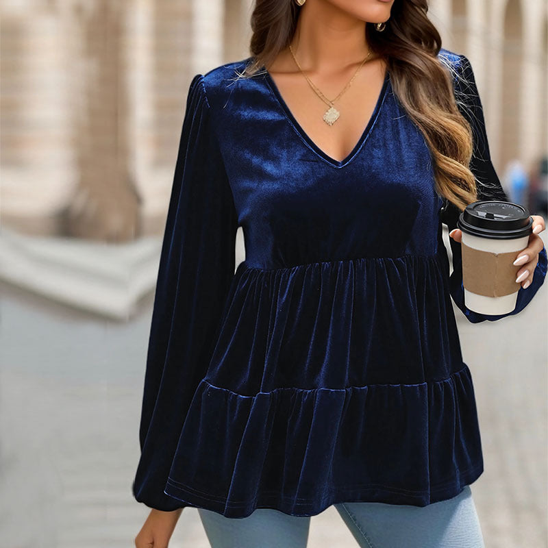 Autumn Solid Color Velvet Women Clothing Top