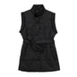 Stand Collar Loose Lace up Cotton Padded Vest Autumn Winter Casual Women Clothing Solid Color Quilted Vest
