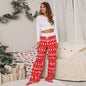 Women Clothing Lace-up Casual Trousers Loose Lace-up Christmas Printed Pants