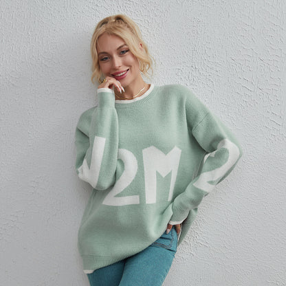 Autumn Winter Russian Loose Design Niche Letters Thermal Sweater Women Sweater