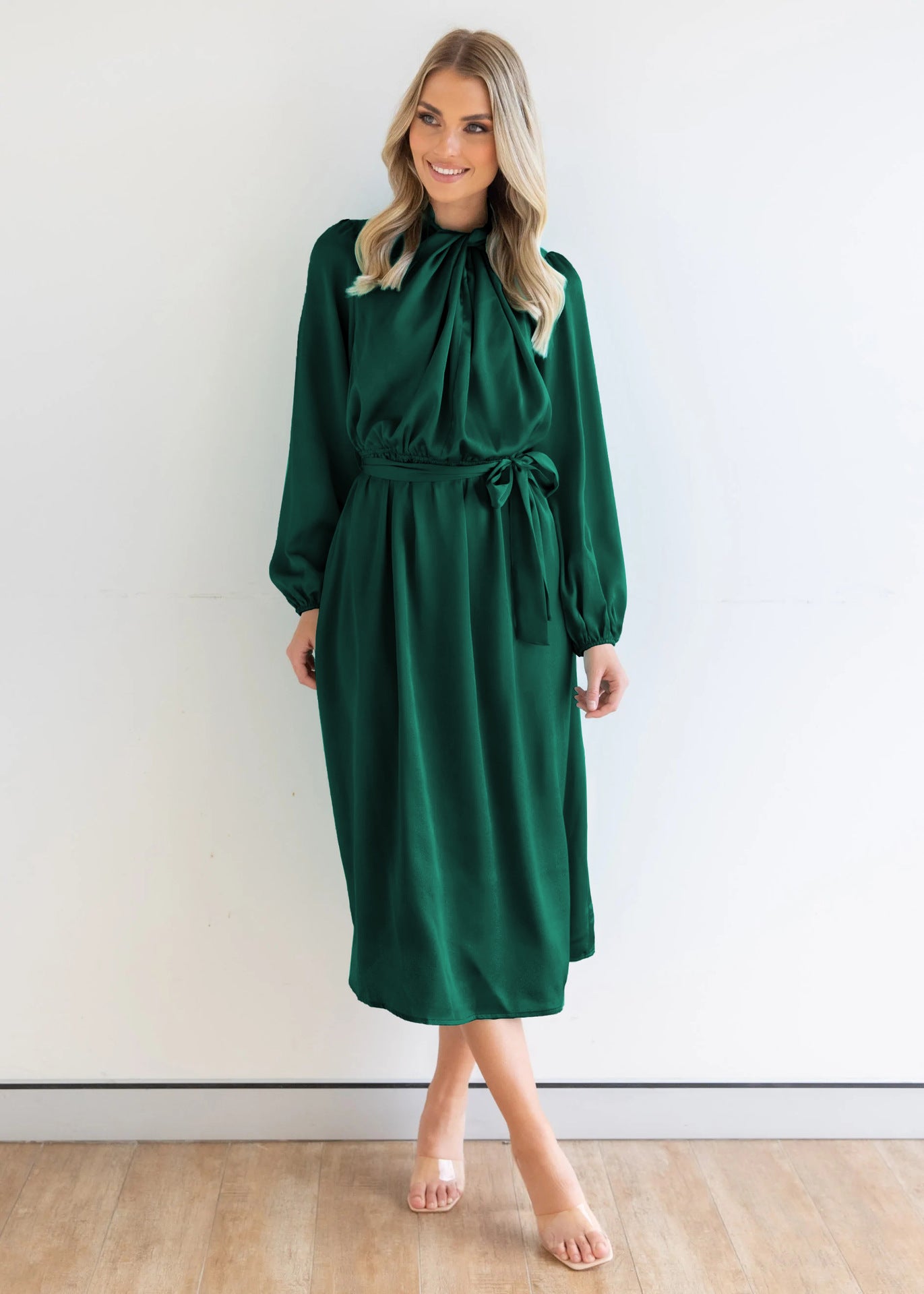 Trend Satin Elegant Elegant High End French Dress Autumn Long Sleeve Party Dress