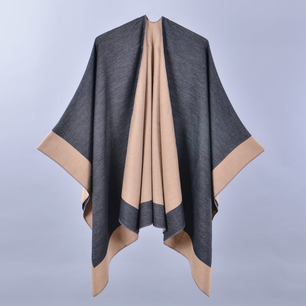 Women Spring Scarf Shawl All Match Solid Color Four Seasons Imitation Cashmere Split Cloak