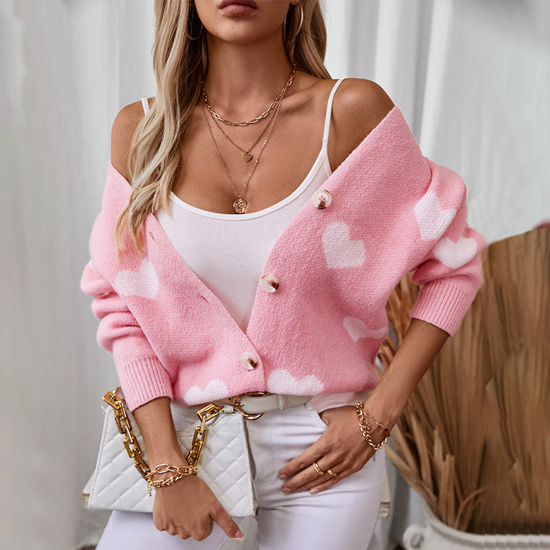 Women Knitwear Autumn Winter Love Single Breasted Loose Sweater Cardigan Women