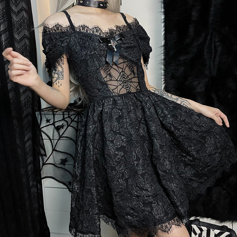 Women Clothing Autumn Dark Halloween Gothic Short Dress