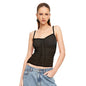 Women Clothing Spring Sleeveless Spaghetti Straps Chest Wrap Pleated Mesh Sexy Top