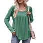 Women Autumn Winter Casual Square Collar Pleated Long Sleeve T shirt