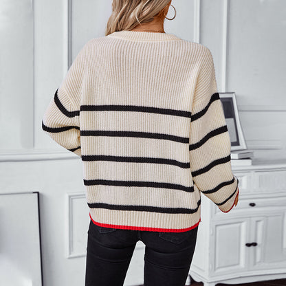 Contrast Color Striped Pullover Women Sweater Women Autumn Winter Casual Long Sleeved Sweater Women