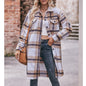 Women Autumn Winter Ladies Casual Flannel Plaid Shirt Long Coat