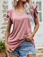 Women's Clothing Top V Neck Double Layer Ruffled Short Sleeves Women T Shirt