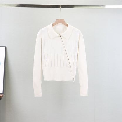 Zipper Knitted Cardigan for Women Spring Niche Sweater Coat Short Top