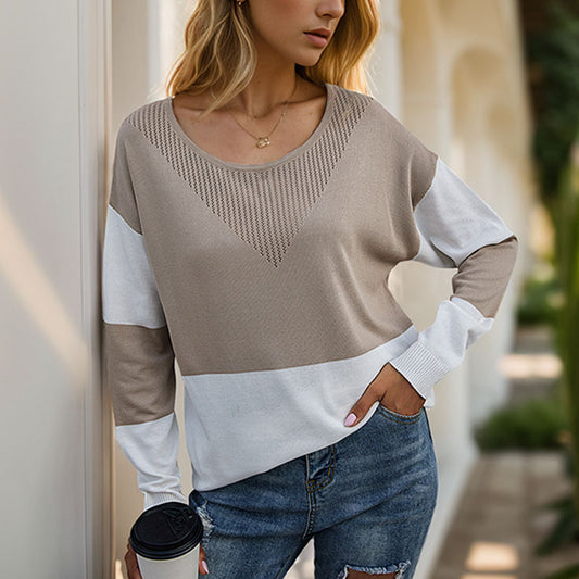 Loose Round Neck Base See through Mesh Knitted Sweater Women Casual Autumn