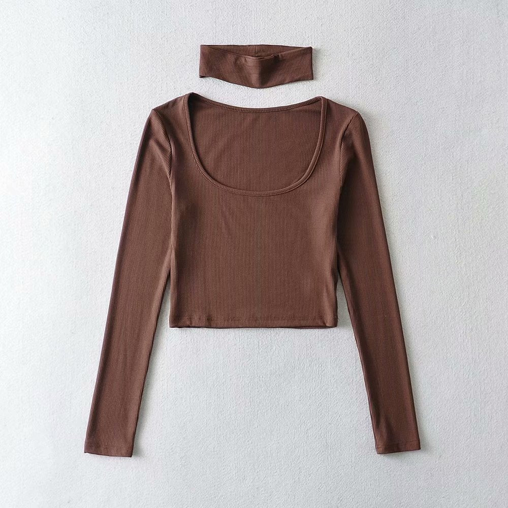 Autumn Winter Women Clothing Solid Color Scarf Low round Neck T shirt Bottoming Shirt