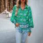 Printed Shirt Women Autumn Winter Vacation Casual Long Sleeved Top