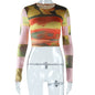 Summer Tie Dyed Printed round Neck Long Sleeves Cropped Top T shirt Trendy Women