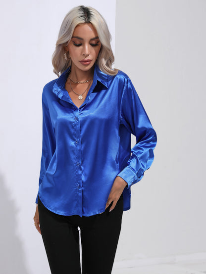 Satin Shirt Women Satin Artificial Silk Long Sleeve Shirt Spring Summer Women Clothing