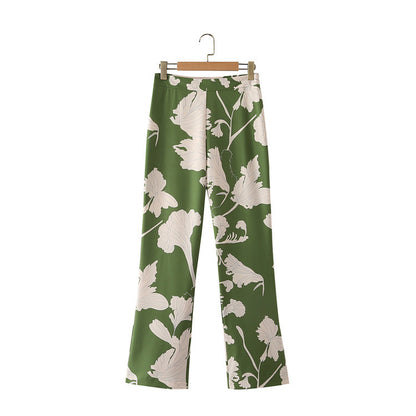High Waist Loose Trendy Straight-Leg Pants Street Hipster Trousers Spring Summer Drape Floral Print Casual Women