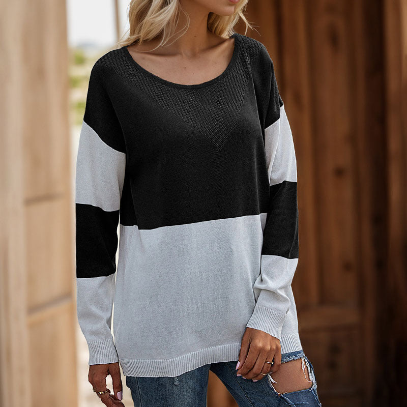 Loose Round Neck Base See through Mesh Knitted Sweater Women Casual Autumn