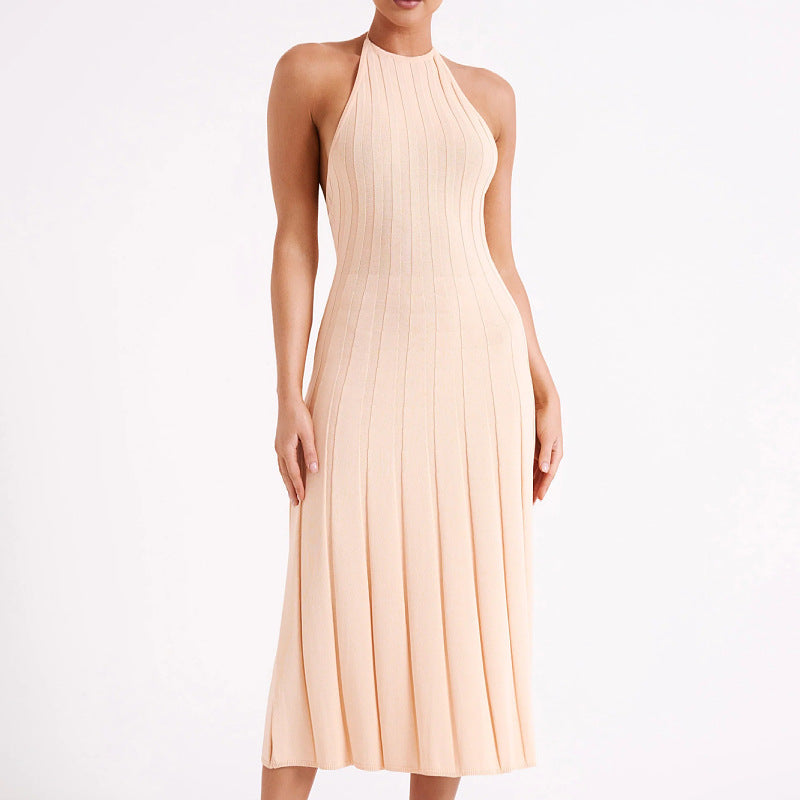 Summer Sexy Sexy Backless Knitted Pleated Dress Women