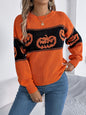 Autumn Winter Halloween Theme Pumpkin Head Contrast Color Knitted Long Sleeve Pullover Women Clothing