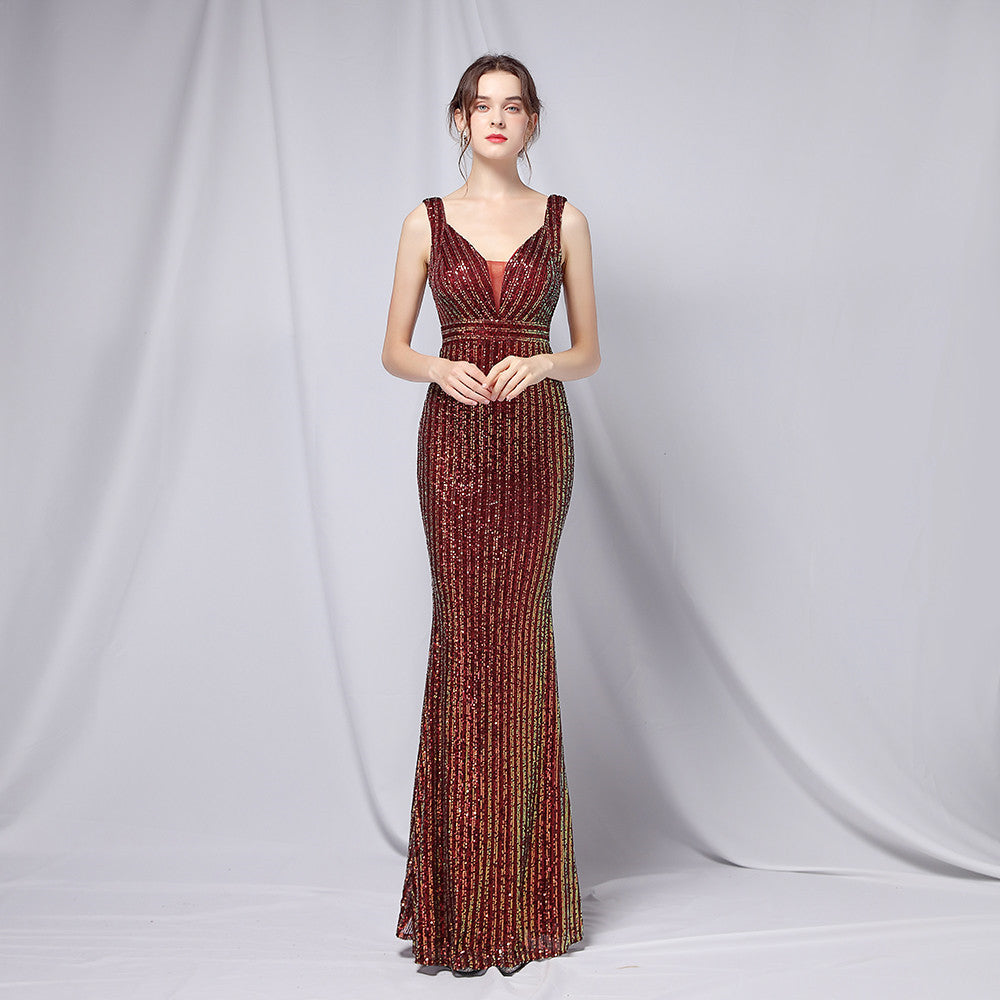 Sequined Fishtail Formal Dress Performance Internet Celebrity Activity Cocktail Car Model Etiquette Evening Dress