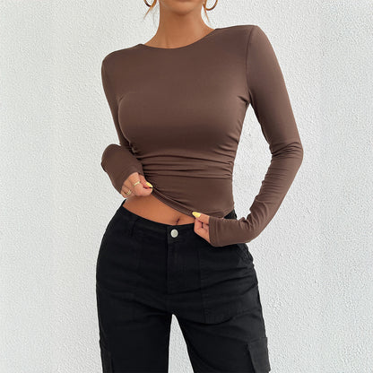 Autumn Winter Women Elegant Slim round Neck Knitted Long Sleeved Top