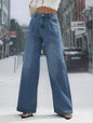 Women Clothing Denim Fashionable Figure Flattering High Waist Wide Leg Straight Denim Trousers