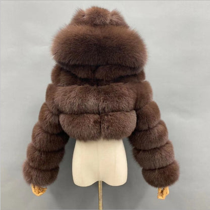 Fur Autumn Winter Artificial Fur Fox Fur Hooded Short Faux Coat Women