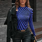 Slim Fit Slimming Polka Dot Print Mid Collar See-through Long T Shirt Tight Bottoming Shirt Top Women