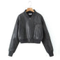 Retro Faux Leather Cotton Jacket Coat for Women Autumn Winter Sexy Stand Collar Zipper Short Varsity Jacket