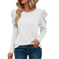 Autumn Winter Arrival Long Sleeve Pleated Patchwork Round Neck Waffle T shirt Top Women