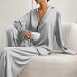 Spring Summer Blue Thin Women Home Silk-like Solid Color Pajamas Ice Silk Loose Can Be Worn outside