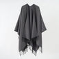 Solid Color Women Scarf Autumn Winter Thickening Minimalist Split Talma Knitwear Cape Warp Knitting