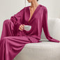 Spring Summer Blue Thin Women Home Silk-like Solid Color Pajamas Ice Silk Loose Can Be Worn outside