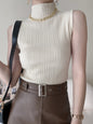 Elegant Half Turtleneck Knitted Vest Women Autumn Winter Inner Wear Bandage Sleeveless Top