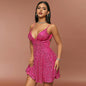 Summer Sexy Sweet Spicy Dress Sequin Stitching Deep V Plunge Suspender Dress