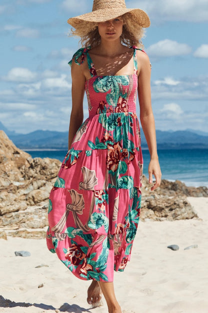 Dress Summer Women Dress Holiday Dress Spaghetti-Strap Floral Print