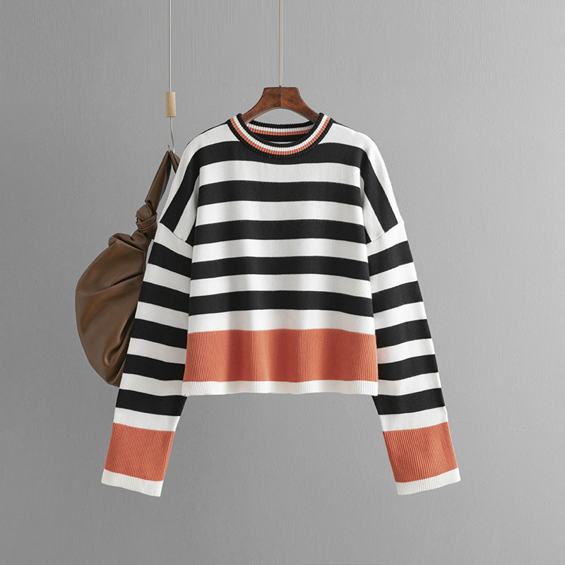 Autumn Winter Women Clothes Sweater Striped Long Sleeve round Neck Sweater Top for Women