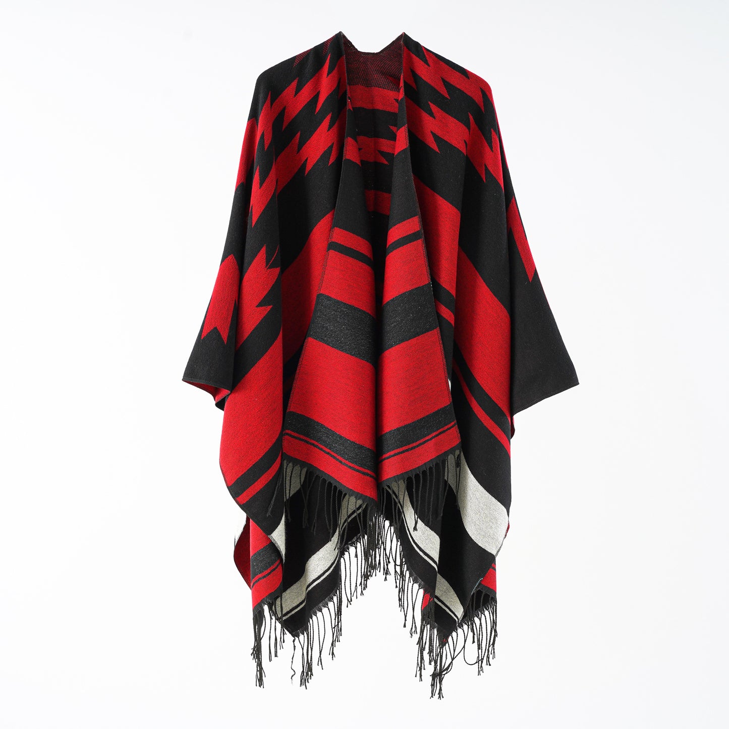 Tassel Lengthen Thicken Imitation Cashmere Autumn Winter Ethnic Travel Split Shawl Cape