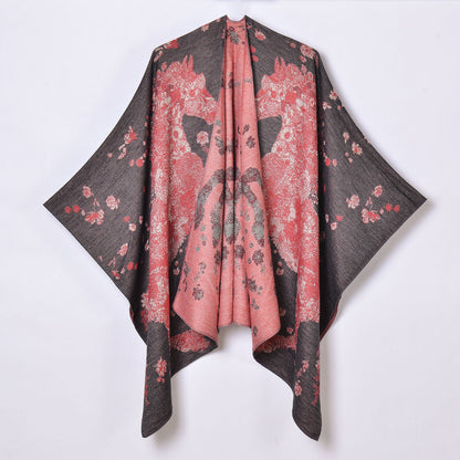 Women Scarf Shawl Simple All Match Jacquard Cashmere Knitted Cardigan