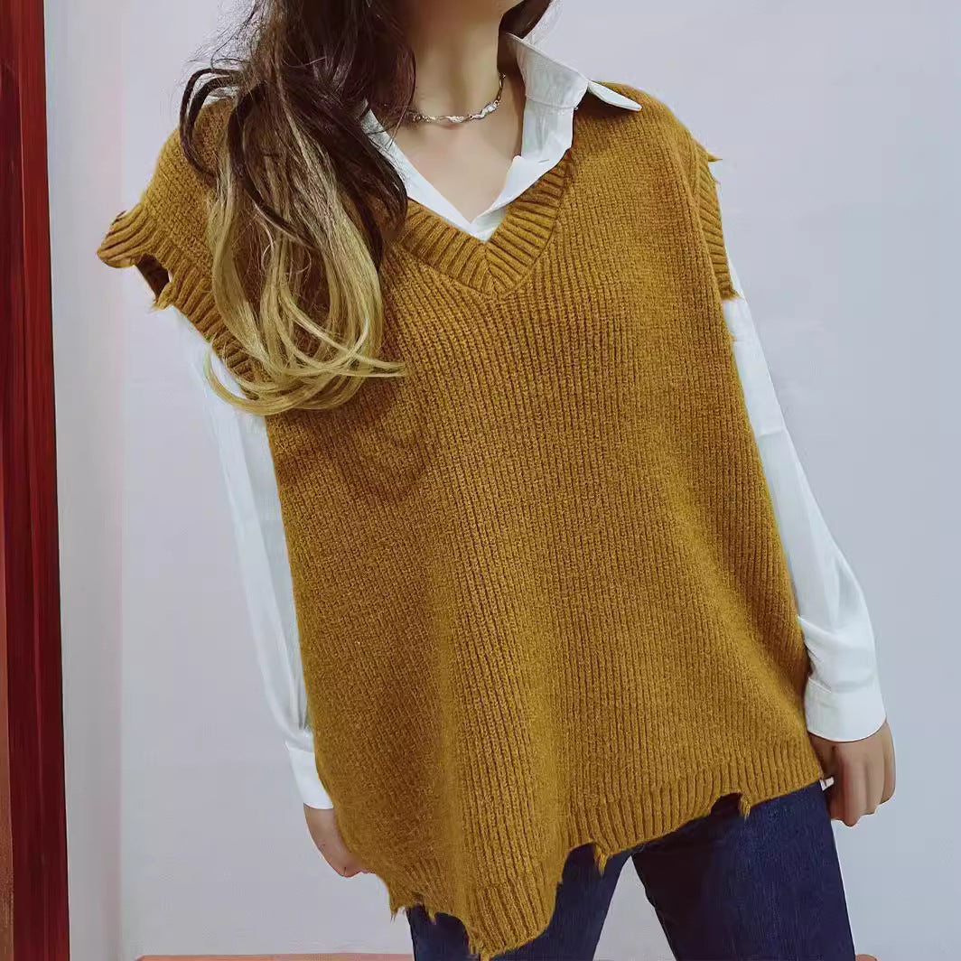 Japanese Korean Station Retro Vest V neck Sleeveless Sweater Loose Slimming All Matching Knitwear Waistcoat Top