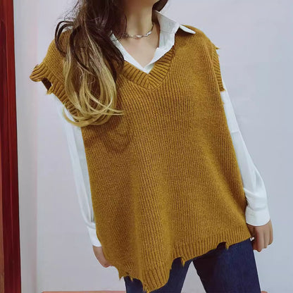 Japanese Korean Station Retro Vest V neck Sleeveless Sweater Loose Slimming All Matching Knitwear Waistcoat Top