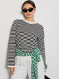 Striped Sweater Autumn Trendy Thread Contrast Color round Neck Knitted Striped Sweater