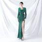 Craft Order Ostrich Feather Long Sleeve Sequin Evening Dress