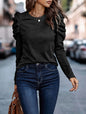 Women Clothing Autumn Winter High Elastic Cashmere round Neck Slim Puff Sleeve Long Sleeve Top