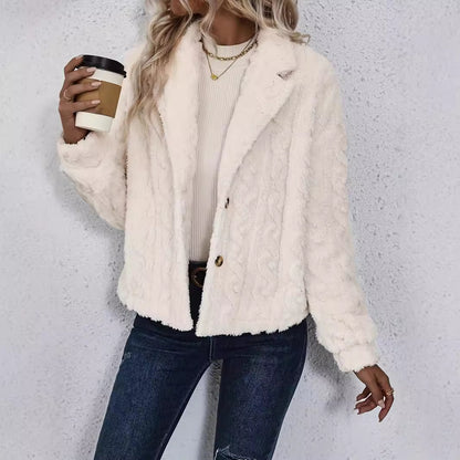 Autumn Winter Plush Button Casual Cardigan Coat Women