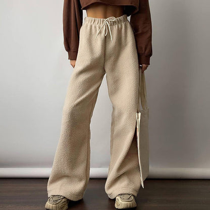 Lamb Wool Wide Leg Trousers Autumn Winter Women Casual Office Baggy Straight Trousers