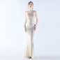 Magic Color Sequin Craft Beaded Shoulder Diagonal Collar High End Slim Fit Evening Dress