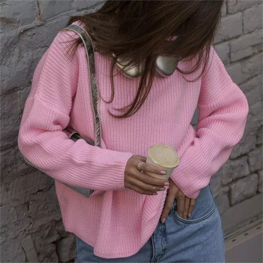 Solid Color round Neck Sweater Spring Autumn Loose Sweater Pullover Sweater for Women