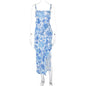 Summer Off The Shoulder Floral Flounce Patchwork Slit Sling Women Clothing Dress