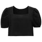 French High Grade Square Collar Short Top Summer Cotton Linen Breathable Simple Puff Sleeve Slimming T Shirt